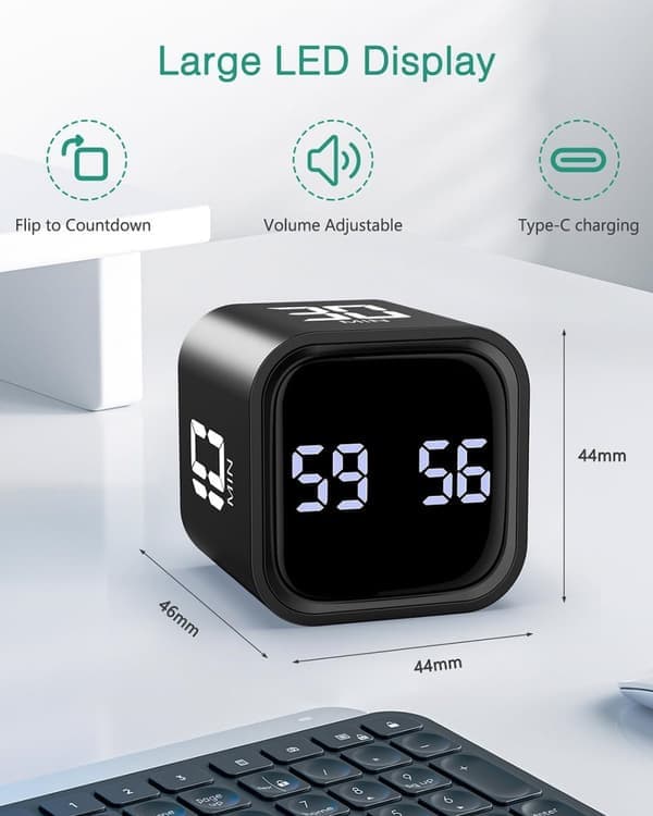 Digital timer - med gravitasjonssensor, LED-skjerm - svart