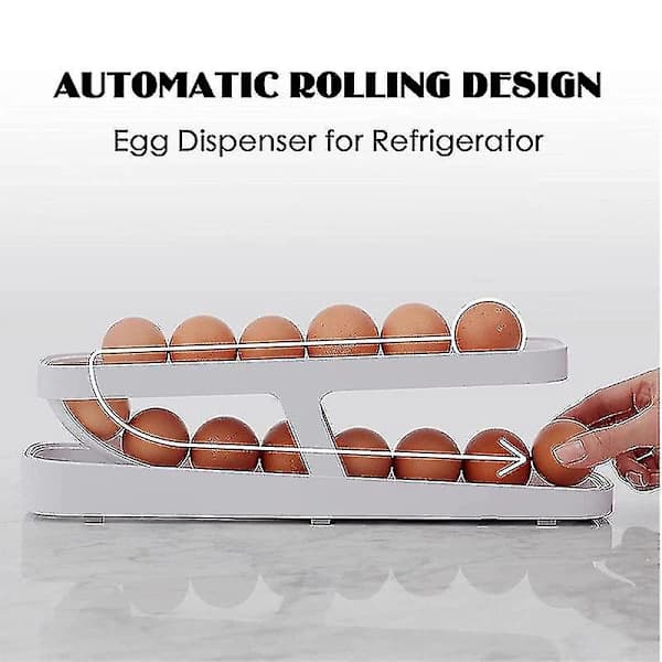 Eggoppbevaring for kjøleskap, 2-lags automatisk rullende eggbeholder
