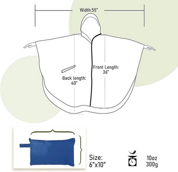 Unisex Regnponcho til Cykling, Vandtæt 100% Polyester Hættecape med Bæretaske, Hurtigtørrende, Sort