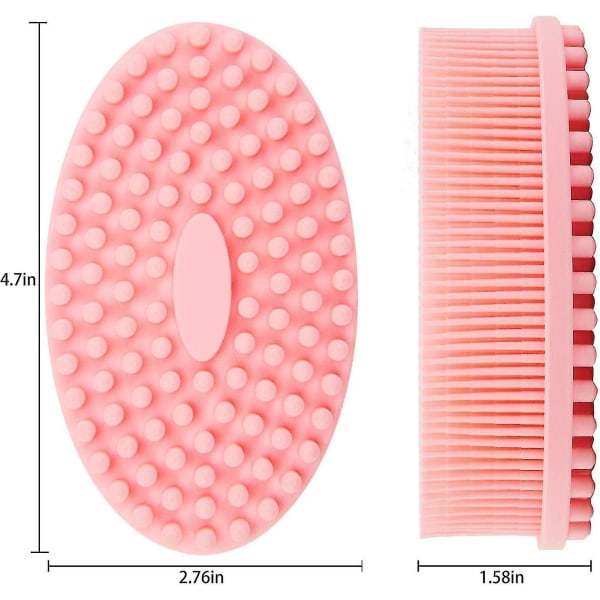 Silikonbadborste, 2 i 1 ansikts- och kroppsborste massagebad och dusch, rengör huden skonsamt (rosa)