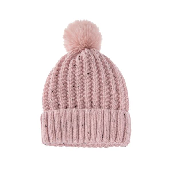 Enfärgad stickad mössa, höst/vinter kallskydd och varm vadderad randig mössa rosa
