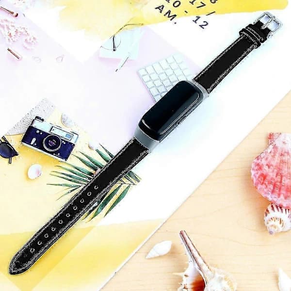 Top Grain Læder Urrem til Samsung Galaxy Fit Sm-r370 - Sort/rød blomst [] Sort