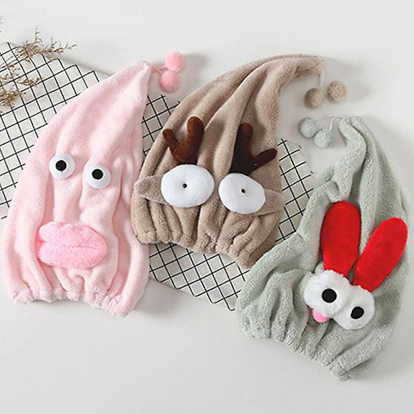 Sød tegneserie brusebad cap koral fleece hår turban badeværelse cap bærbare kvinder tørre hår hat hurtigt tørre indpakket håndklæde 1 stk