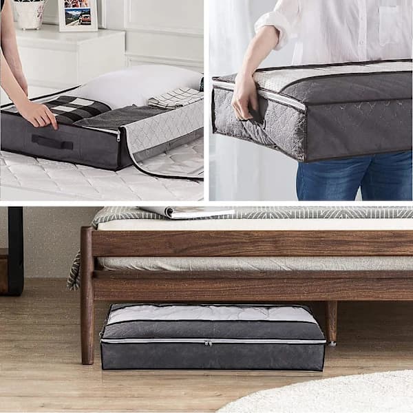 3 Pcs/Set Underbed Storage Box Foldable Non-Woven Fabric Storage Bag with Clear Window for Comforters Blankets Pillows