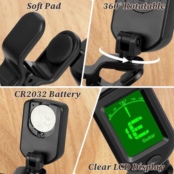 Gitarstemmer Clip-On, digitale stemmere for gitartilbehør med LCD-skjerm
