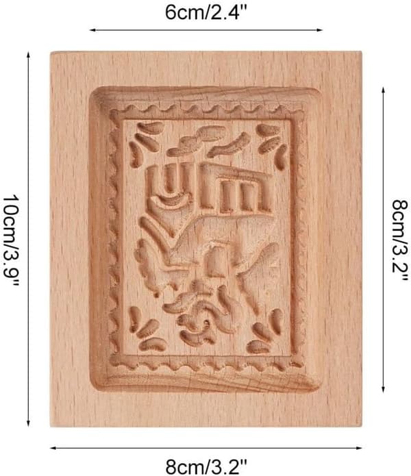 Kakeform i tre, solid bøkegravert rosedesign for pregede kaker, dekorativ baking, naturlig tre, 10 x 8 x 2 cm