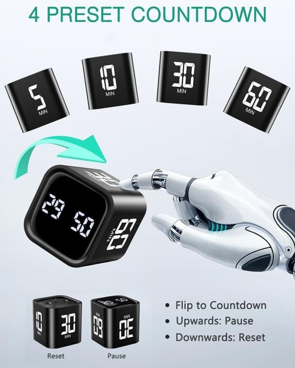 Digital timer - med gravitasjonssensor, LED-skjerm - svart