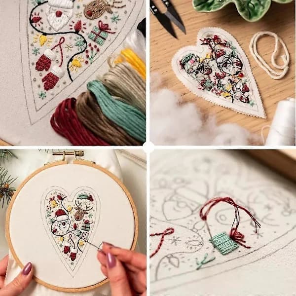 DIY Hjertebroderi Juledekorasjon, Julehjertebroderisett [] Elg