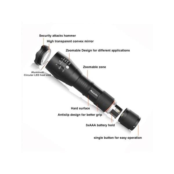 Led UV 365nm taskulamppu 10W T6 led + Zoom Musta