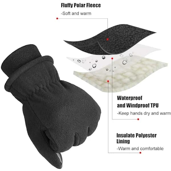 Vinterhansker Touchscreen Hansker Håndflate Patch Isolert Fleece Termisk for Menn og Kvinner Svart，L