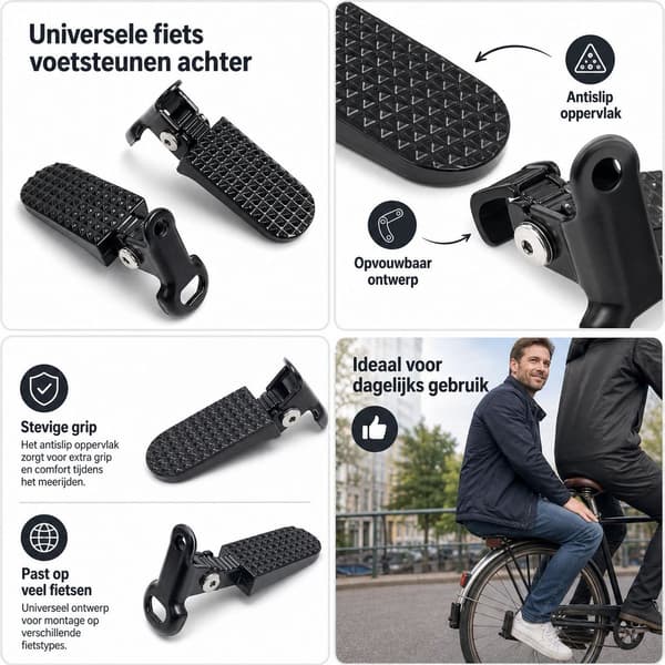 Cykelbagfodstøtter, 2-pak foldbare skridsikre fodpinde i aluminiumslegering til bagagebærere og bagpassagerer, sort