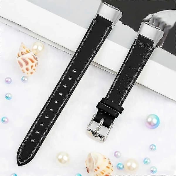 Top Grain Læder Urrem til Samsung Galaxy Fit Sm-r370 - Sort/rød blomst [] Sort