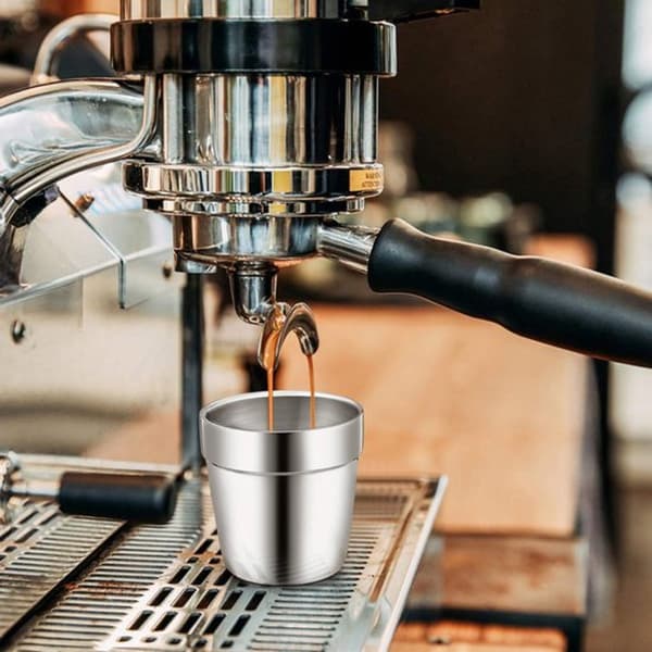 Espressokopper Sæt Med 4, Dobbeltvægget Rustfrit Stål, 150 ml, Til Hjemmekaffebarer Og Daglig Brug