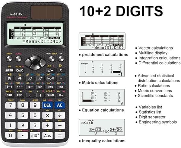 FX-991EX Scientific Calculator - 552 Functions, 10+2 Digit Display, Portable Calculator