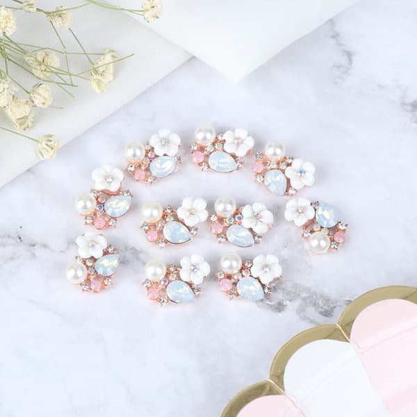 10 STK Blomster Rhinestone Knapper Flatback Belægning Perle Hårnål