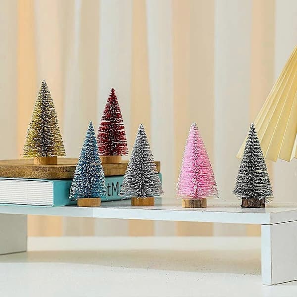 Färgglatt 10 cm glitter mini cederträ julgran, 4-pack julbordsdekorationer