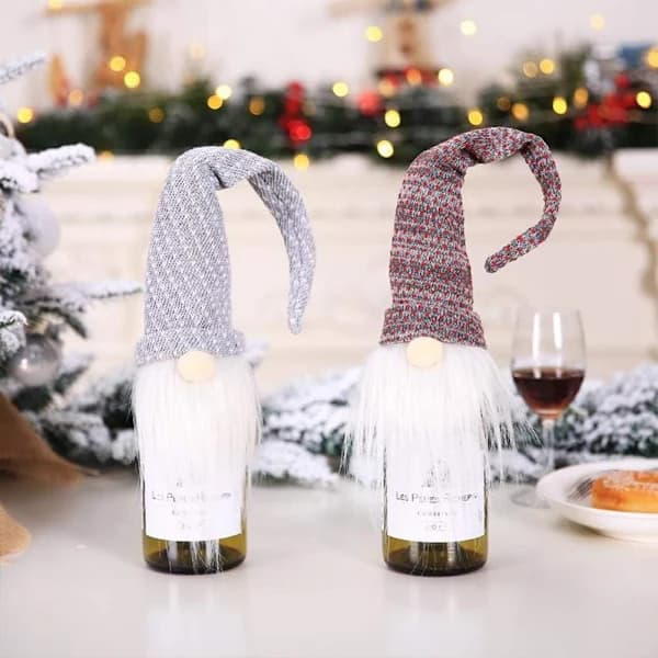 Julvinflaskfodral 5-pack Dekorativa Handgjorda Tomte Julvinflaskfodral Väskor för Champagne Julfest