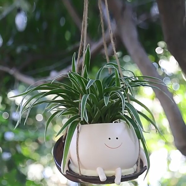 Hängande gunga stol planter kruka harts smiley ansikte planter för inomhus utomhus växt söt huvud blomkrukor för pärlband
