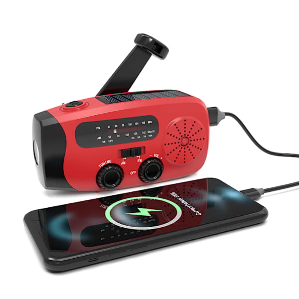 Veivradio med solcellepanel, lommelykt og 2000mAh powerbank