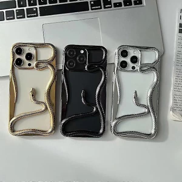 Til iPhone 16 Pro Bumper Cover 3D Slange Hul TPU Telefonetui - Mat Sølv Multicolor Mat Sølv