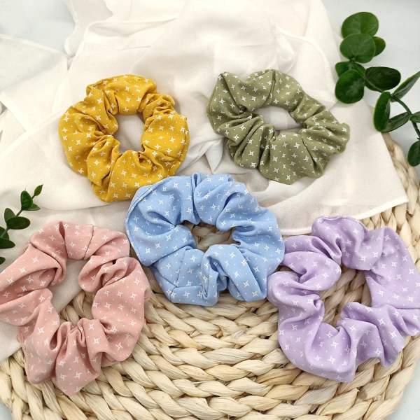 6 stk. stof hår scrunchies polka dots assorterede farver hårbånd til piger kvinder----Lysegrønne prikker,WZ-688R