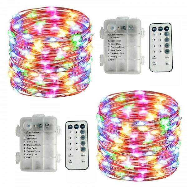 Julelys 2-pak batteridrevne lyslenker 10M 100 LED-lys 8 moduser vanntette ildfluelys julefest, soveromsdekor