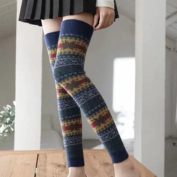 Varme knæstrømper til efterår og vinter Kaninuld Forlængede strømper Støvler Squaredans Leggings Skridsikre knæstrømper til kvinder Dybblå