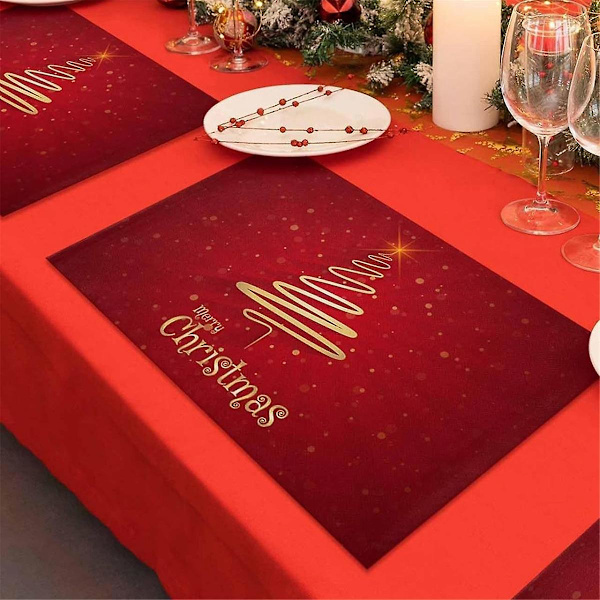 God Jul Julgransunderlägg Set Om 6, Icke-/Torkbara Linnedutrymmen Matsal Bordsunderlägg Set, Värmebeständiga T