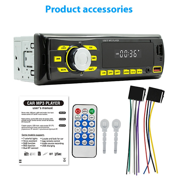 Bilstereo med Bluetooth, Enkelt DIN, MP3-spelare med App-kontroll, AM/FM-radio, AUX-ingång, 2 USB-portar