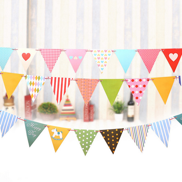 Farverige Vimpel Flag Banner Imiteret Burlap Banner Pastel Dekor Stof Trekant Flag til Fest Dekoration (3stk)