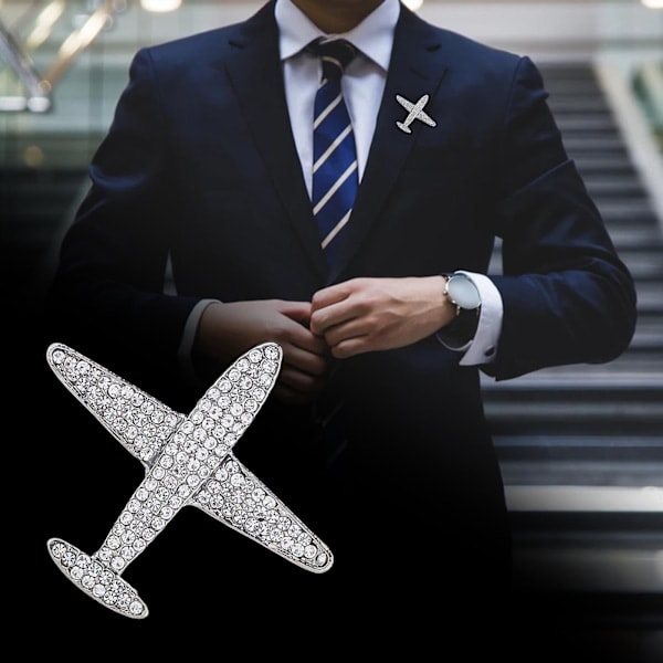 /HA/Herr Flygplansbrosch Kragnål Corsage Mode Kristallmärke Smycken Silver-FS1-