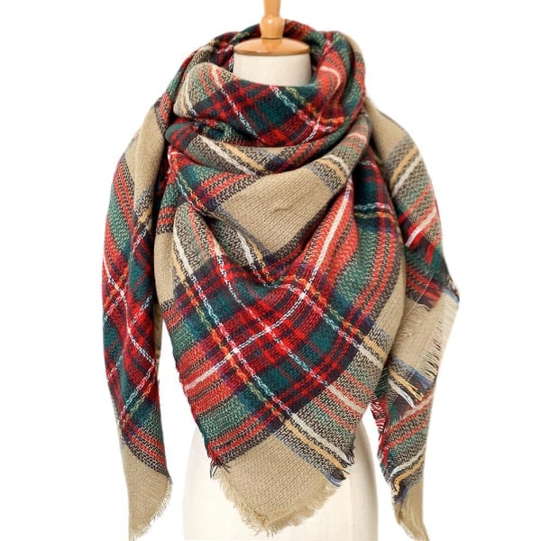 Kvinnlig Tartan Scarf - Vinter Långa Halsdukar Rutig Varma Wraps Ull Brittisk Stil För Damer Spinning Tassel Sjal Lång Stole,00