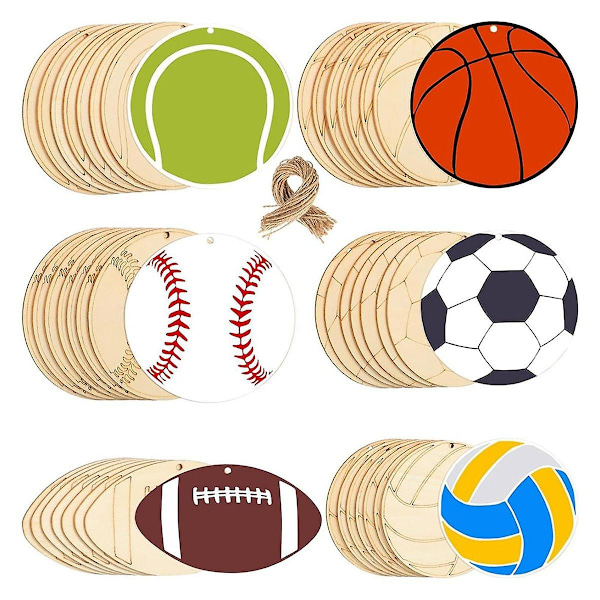 84 stk. Håndlaget trehengende ornament Volleyball Basketball Baseball Tennis Fotball Form Ubehandlet Blank W