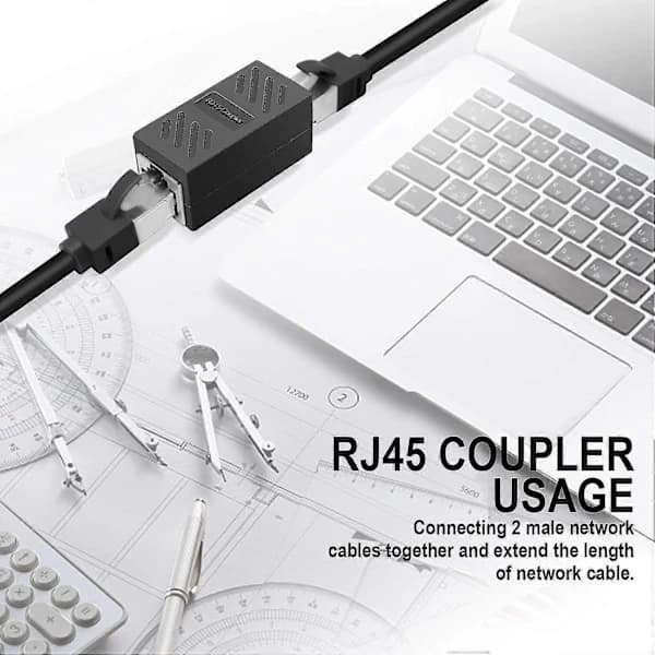 2-delt Rj45-stik, Ethernet-kabel Forlænger Hun Til Hun Adapter (sort) []