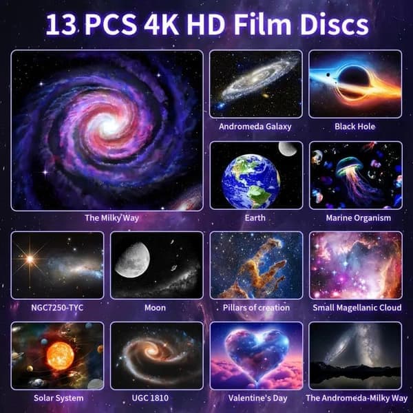 13-i-1 Galaxy Projektor – USB Natlampe Nebula Effekt – Rumlampe Stjerneprojektor