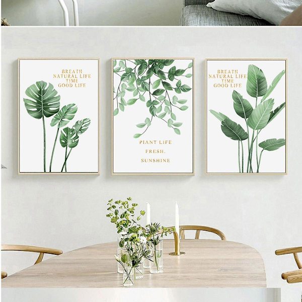 Wekity Botaniska Väggkonst Tryck Set om 3 Tropiska Löv Canvas Dekor Växtblad Boho Väggdekor Bilder Gröna Boho Posters Konst Set Badrum Vägg Ar