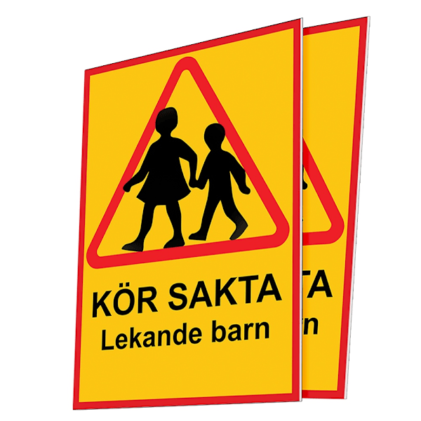 /HA/Aja hitaasti leikkiviä lapsia - Kyltti / Varoituskyltti - Liikennemerkki MultiColor 2-Pack (SE)