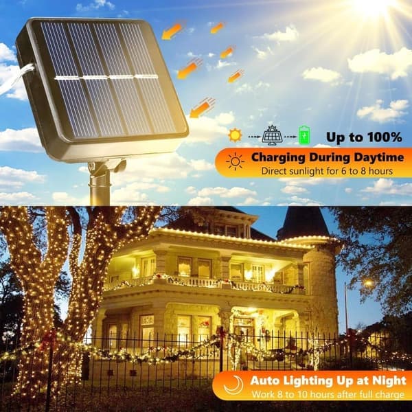 Solcellsslinga 2-pack 30m 300 LED, utomhus dekorationsbelysning för trädgård & fest