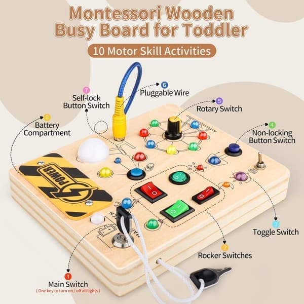 Montessori Aktivitetsbrett for Småbarn 1-4 - Sensorisk LED-Lysbryter