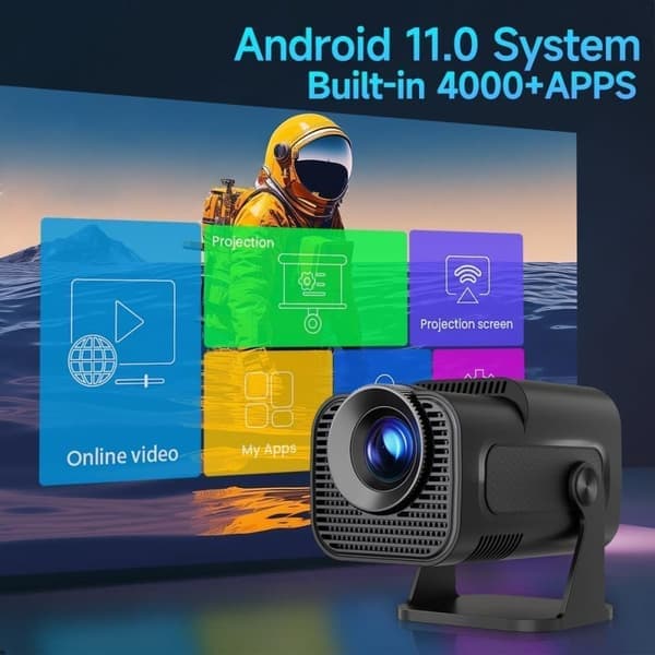 1080P Portable 4K Projector – Wi-Fi 6 (2.4G/5G), BT5.0, Android 11, 180° Rotatable