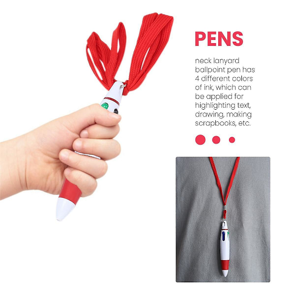 15 st Retractable On Lanyard Hals I Ett Rep Pen 4 Färg Bläck Kulspetspenna Med Kedja För Skola Ho