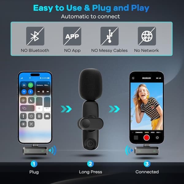Trådløs Lavalier med LED-display – Mini Lavalier-mikrofon for iPhone/Android, perfekt for video, vlogg, TikTok, YouTube