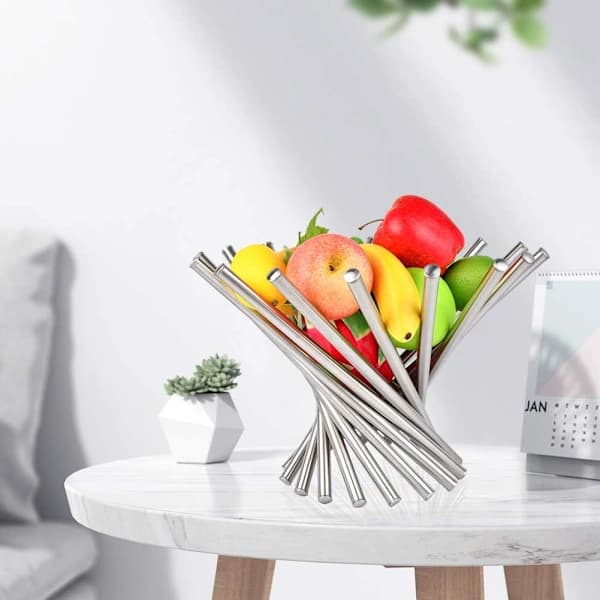 Fruit Bowl for Kitchen Counter, Large Fruit Basket, Modern Fruit Stand, Table Centerpiece, Fruit Dish, Stainless Steel Fruit Holder