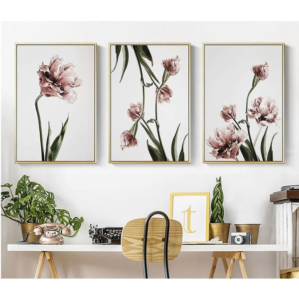 Wekity Tulip Wall Art Canvas Print Poster, Simple Fashion Art Drawing Decor for Home Living Room Bedroom Office and Children's Room (Set of 3 Unframed