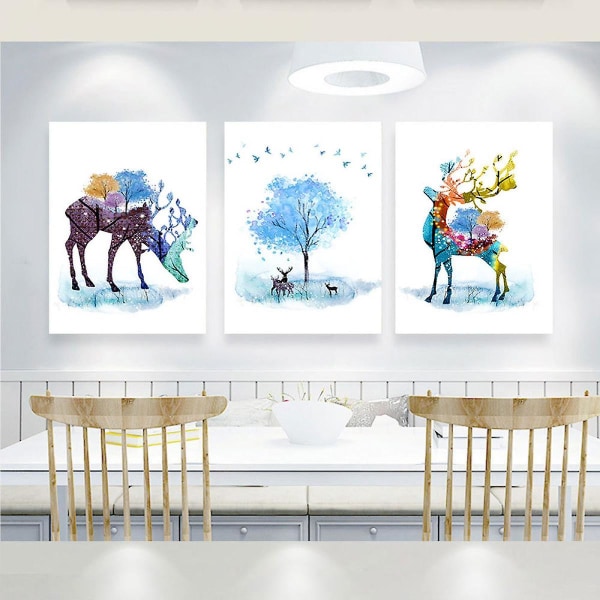 Wekity Fortune Deer Väggkonst Canvas Tryck Affisch, Enkelt Mode Handritad Vattenfärg Konst Dekor för Hem Vardagsrum Sovrum Kontor och Barnrum