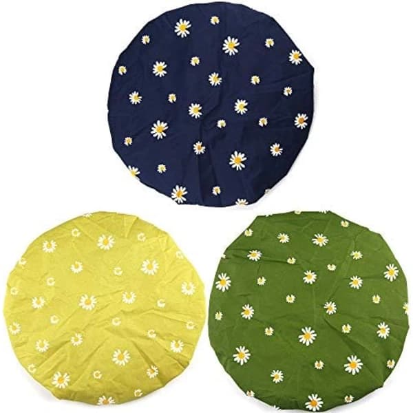 32 cm duschmössor för kvinnor, 3-pack justerbara badmössor med dubbelt foder, vattentäta och hållbara