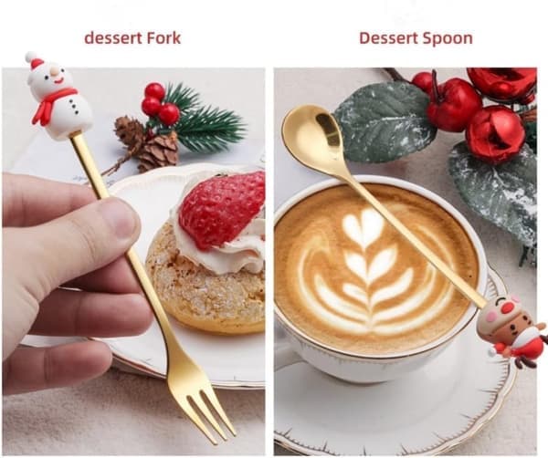 6-delt Julebestik Rustfrit Stål - Kreative Skeer Gafler Til Dessert Kaffe