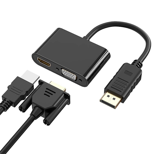 DisplayPort till VGA + HDTV-konverterare Datormonitoradapterkabel DP-dockningsstation Dubbelskärm Wit