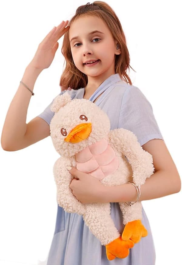 Nuttede Muskel And Plys Pude Kawaii Udstoppede Hvide Ælling med Abs - 35cm