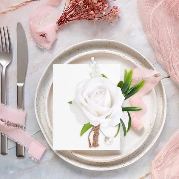 Håndledsblomster til bryllup, blomsterhåndledsblomster sæt kunstige bryllupsrose brud håndledsblomster blomster håndledsblomster til bal (hvid)
